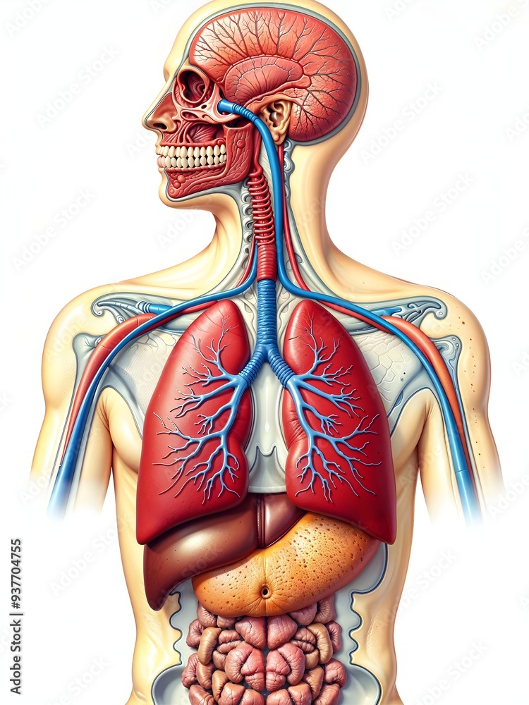 Naklejka premium Detailed Scientific Illustration of Human Respiratory System