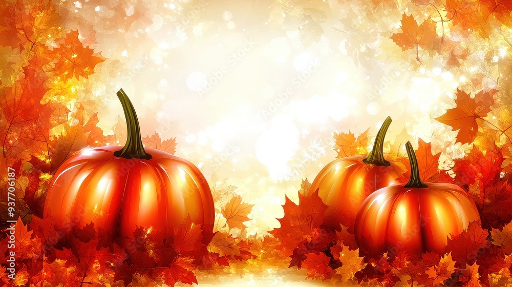 Autumn Harvest with Pumpkins and Falling Leaves Autumn Harvest with Pumpkins and Falling Leaves