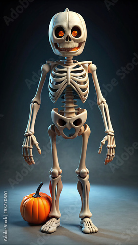  Smiling Cartoon Skeleton with Big Eyes, Halloween Fun Theme