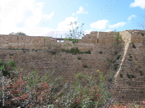View of the ancient walls at Caesarea in Israel. An interesting journey through ancient and historical sights.