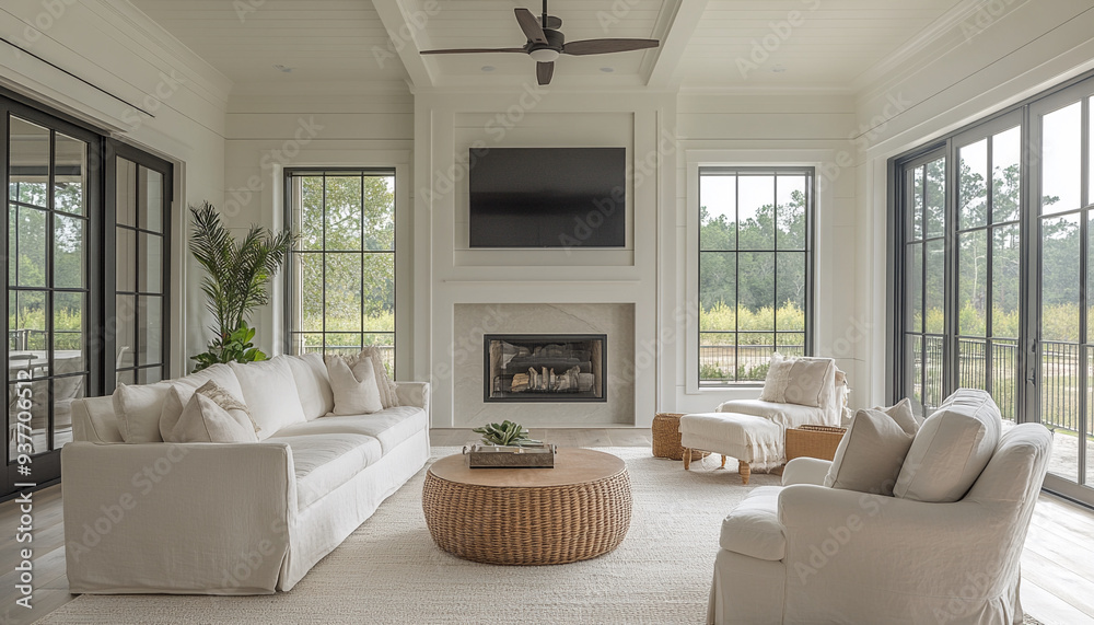 Fototapeta premium Contemporary Farmhouse Family Room Comfortable Design