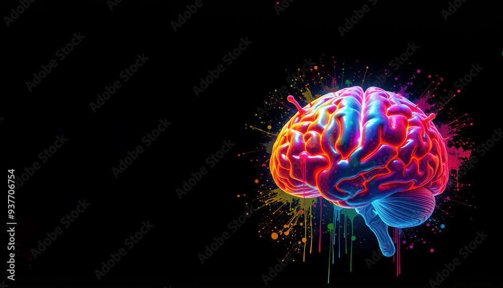 brain in colour background with light effects, creativity concept brain in colour background with light effects, creativity concept
