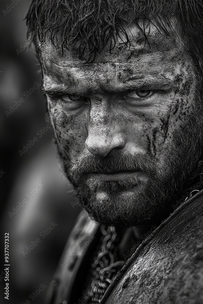 Intense Warrior Portrait in Gritty Black and White