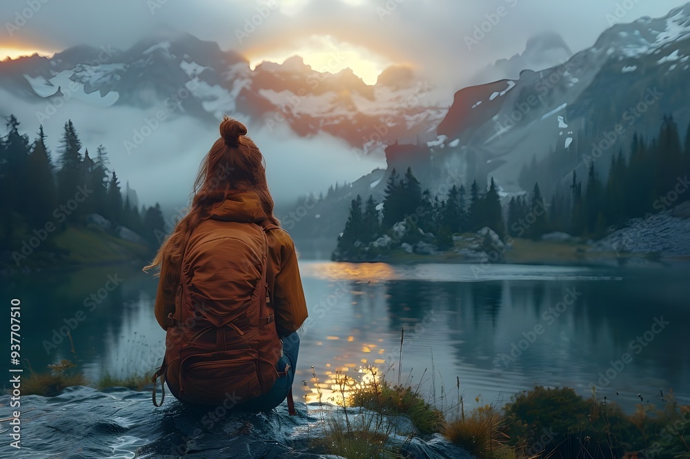 a person sitting on a rock looking at a lake

