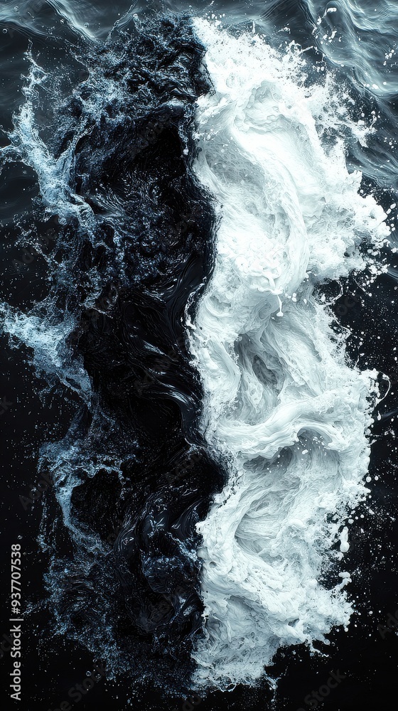 Contrasting Ocean Waves in Dynamic Black and White Contrasting Ocean Waves in Dynamic Black and White