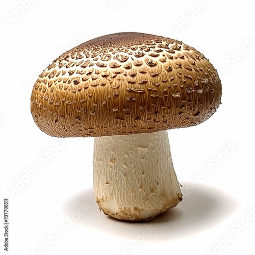 A Single Brown and White Mushroom with a Textured Cap photo