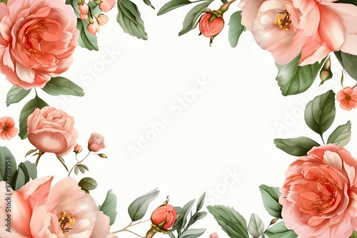 Wallpaper Mural Delicate pink roses frame a blank space, perfect for invitations, greeting cards, or creative projects showcasing natural beauty. Torontodigital.ca