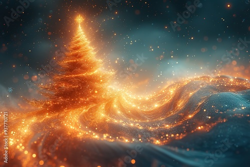 Abstract fantasy festive christmas tree background header wallpaper background 3d illustration