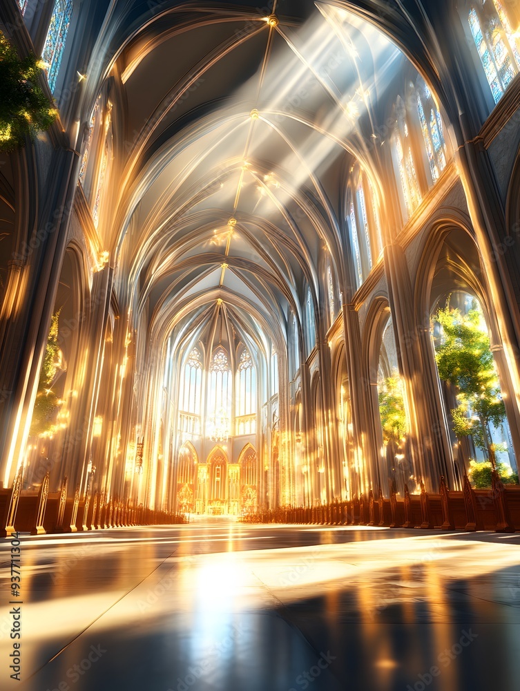 Cathedral Interior with Sunbeams. Cathedral Interior with Sunbeams.