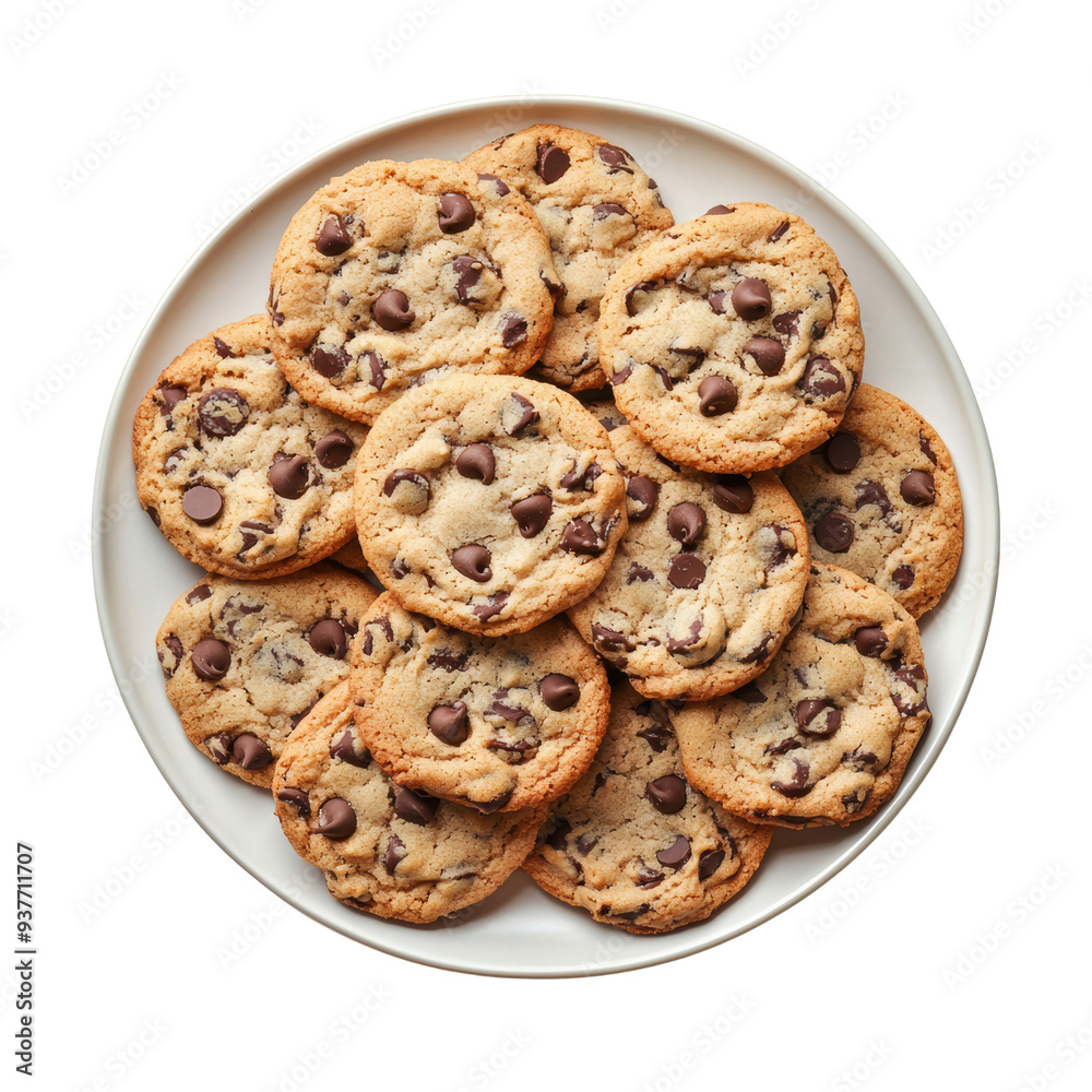 Delicious Homemade Chocolate Chip Cookies on White Plate Background Delicious Homemade Chocolate Chip Cookies on White Plate Background