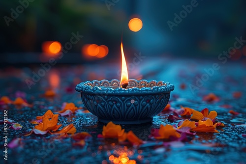 Burning diya on Happy Diwali Holiday Sale promotion advertisement background for light festival of India