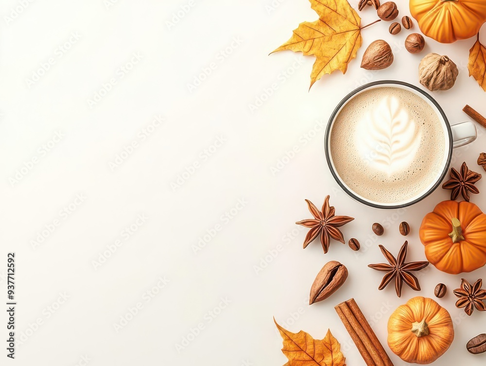 Coffee and pumpkin spice, a perfect blend for baking, cozy and aromatic, 3D illustration Coffee and pumpkin spice, a perfect blend for baking, cozy and aromatic, 3D illustration