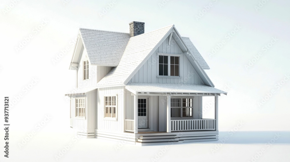 White Two-Story House with a Porch and a Chimney White Two-Story House with a Porch and a Chimney
