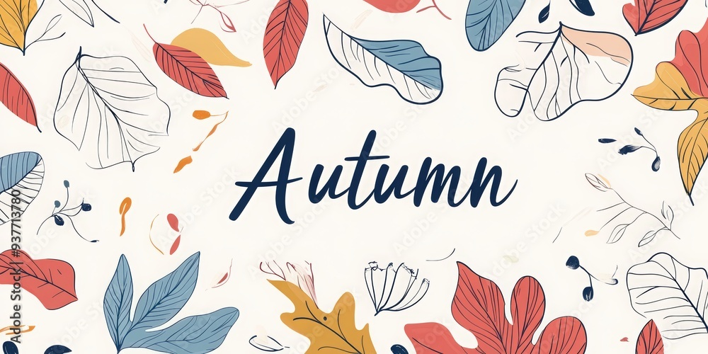 Autumn leaves simple line art with the word Autumn leaves simple line art with the word