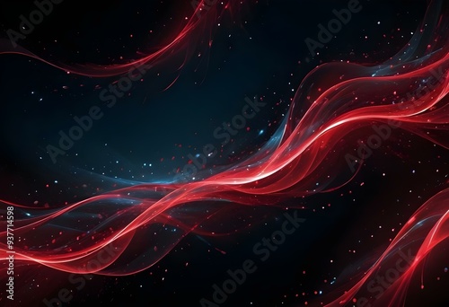 Flowing red, blue and black abstract background with soft, wavy shapes and subtle sparkles