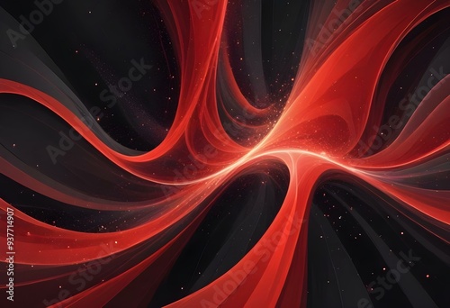 Flowing red, blue and black abstract background with soft, wavy shapes and subtle sparkles photo