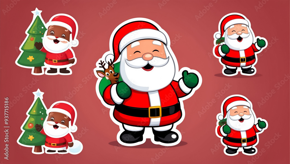Set of different stickers Santa Claus, deer Set of different stickers Santa Claus, deer