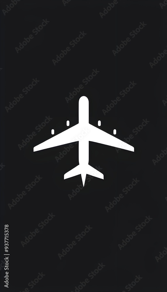 Minimalist white airplane icon on a black background, airplane, plane, icon, aircraft, aeroplane, vector, airline, aviation, airliner, silhouette, illustration, symbol, air, travel, fly, flight Minimalist white airplane icon on a black background, airplane, plane, icon, aircraft, aeroplane, vector, airline, aviation, airliner, silhouette, illustration, symbol, air, travel, fly, flight