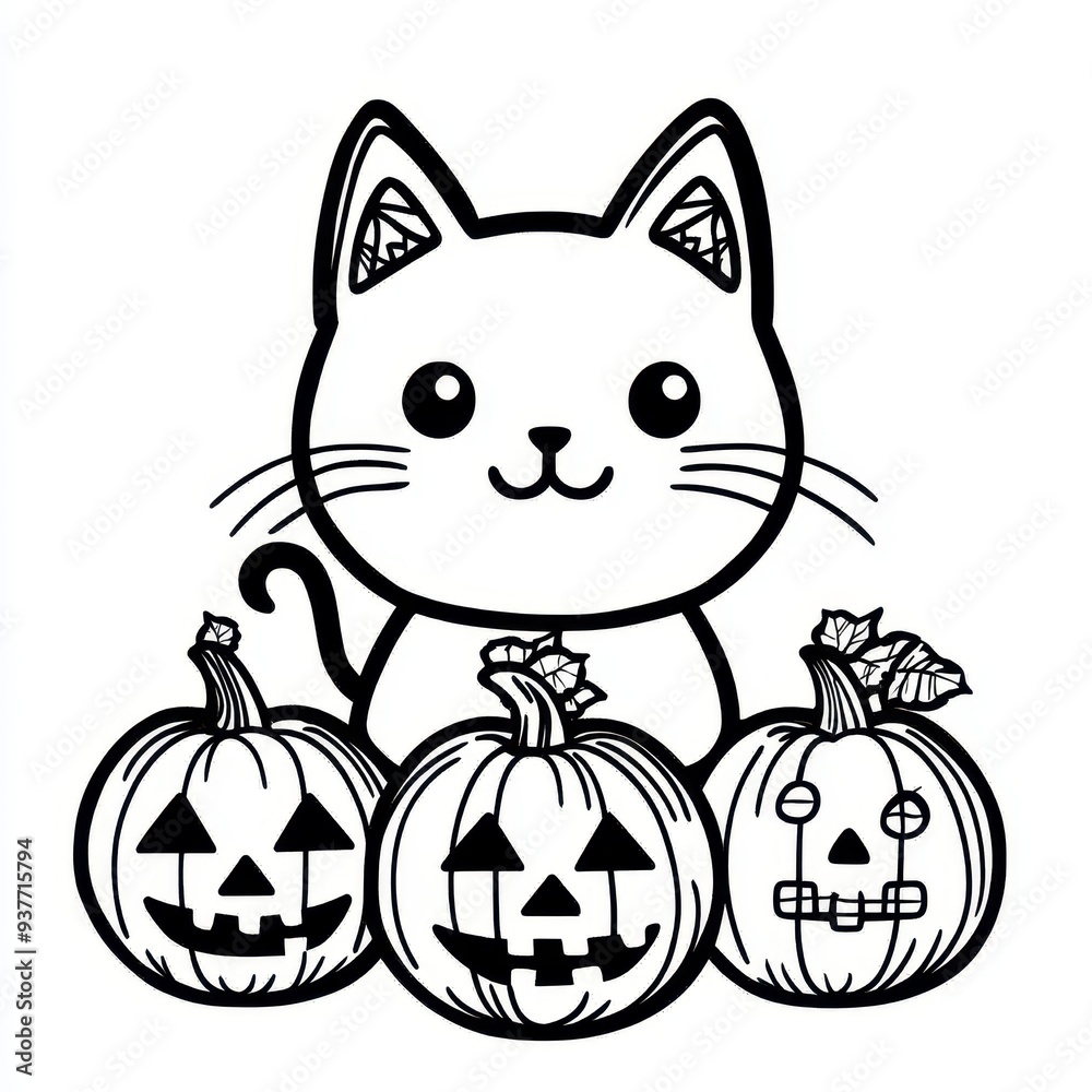 a cat is sitting on a pumpkin and two other pumpkins a cat is sitting on a pumpkin and two other pumpkins