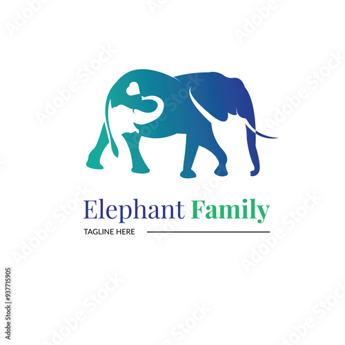 Elephant family, mother and baby concept art for zoo, ecological park, family business and others vector illustration on white isolated background.