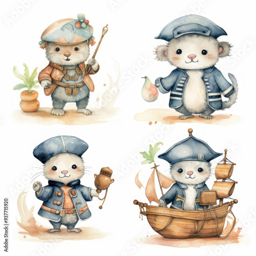 cute animal wimsical pirate character Created with Generative AI technology. photo