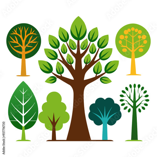 Set of vector tree illustration designs
