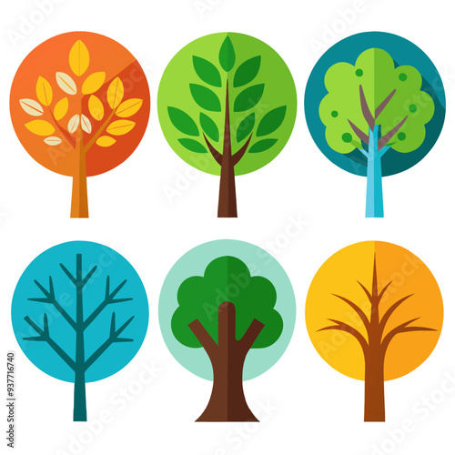 Set of vector tree illustration designs