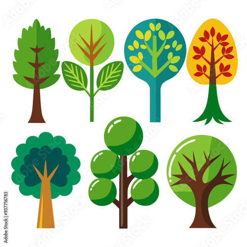 Set of vector tree illustration designs