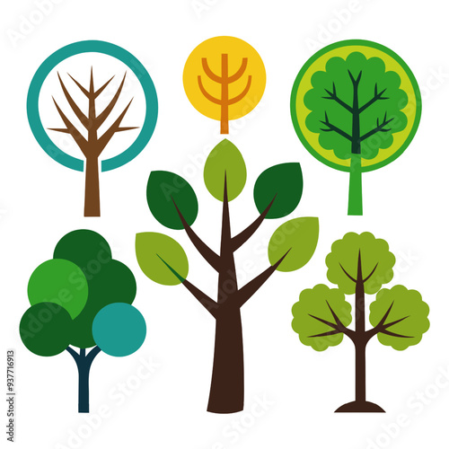 Set of vector tree illustration designs