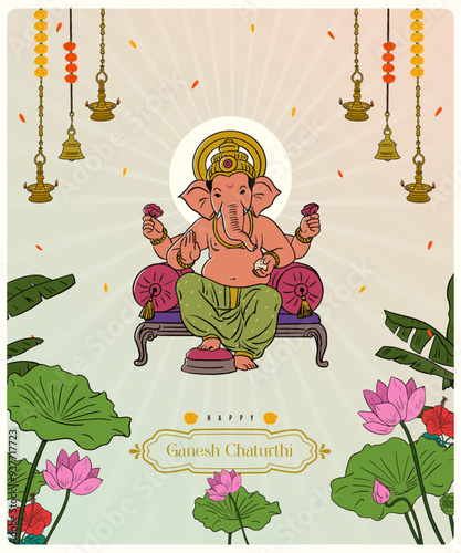 Ganesh Chaturthi festival minimal, luxury invitation card design, Packaging inside card design for sweet box, beauty product, gift boxes design template