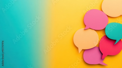 Wallpaper Mural Colorful speech bubbles cluster on a bright, multicolored background, representing dynamic conversation and creativity Torontodigital.ca