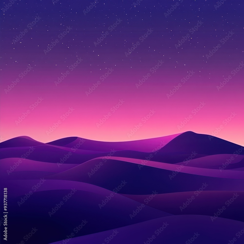 purple and pink desert landscape with mountains in the background