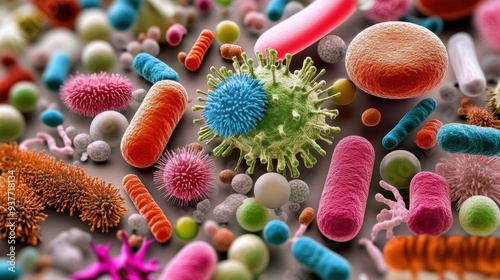An examination of vibrant microbes showcases various shapes and colors, highlighting the diversity of microorganisms in a controlled environment