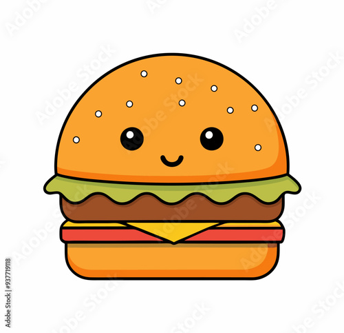 Cute Cartoon Style Hamburger Mascot With Cute Eyes And Expressive Mouth