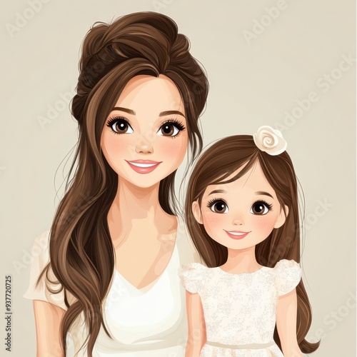 a mother and daughter in white dresses