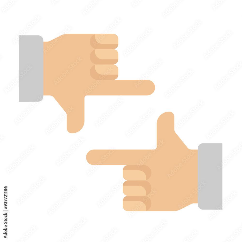 Photo crop, framing hand like camera flat color icon isolated vector image. Photo crop, framing hand like camera flat color icon isolated vector image.