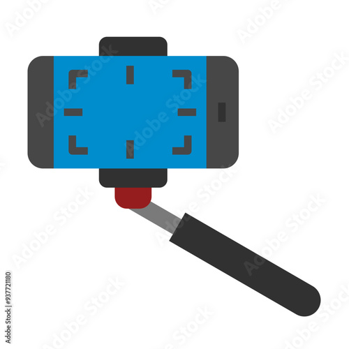 Selfie stick with mobile or smartphone. Flat color icon vector. Photo symbol.