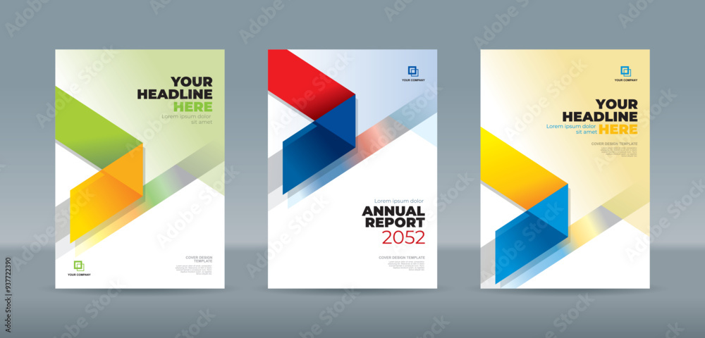 Modern folding ribbon theme book cover template in green, yellow, red, blue, orange color. A4 size book cover template for annual report, magazine, booklet, proposal, portfolio, brochure, poster Modern folding ribbon theme book cover template in green, yellow, red, blue, orange color. A4 size book cover template for annual report, magazine, booklet, proposal, portfolio, brochure, poster