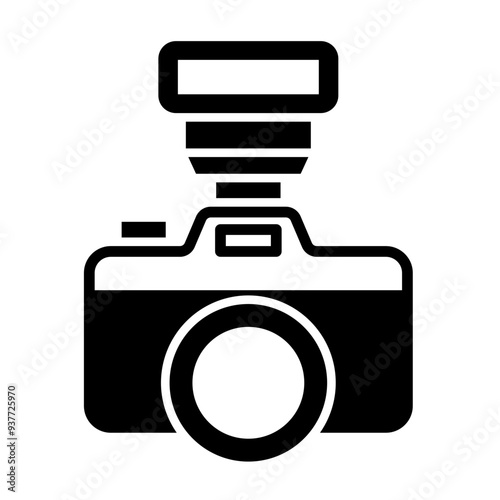 Modern camera vector icon. isolated transparent. Mirrorless or dslr digital camera in glyph style. 