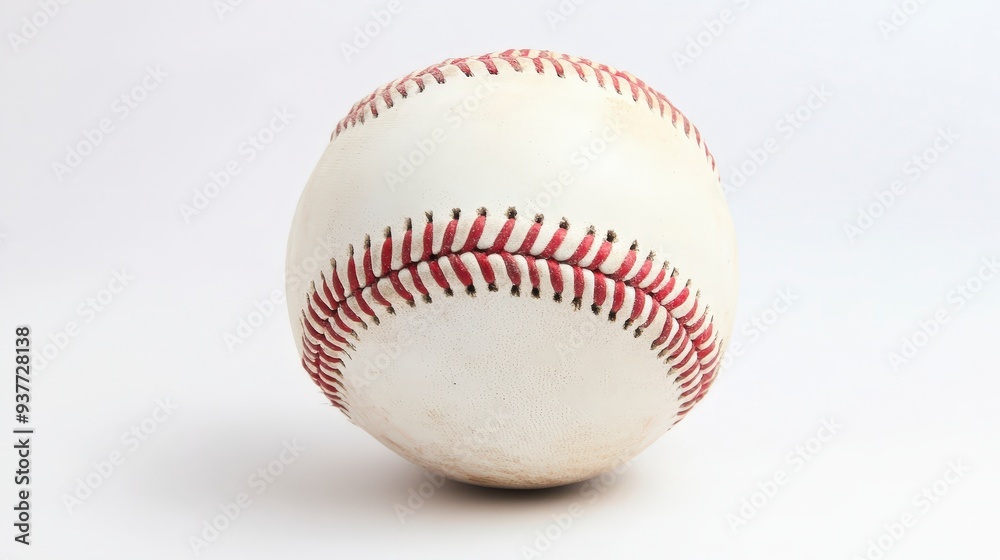 Close up of a worn baseball with red stitching on a white background. Close up of a worn baseball with red stitching on a white background.
