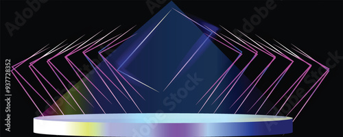 Wallpaper Mural Cylinder flying podium with neon glowing abstract geometric shapes Torontodigital.ca