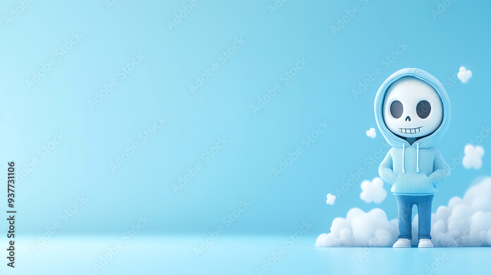 A cute character in a blue hoodie standing on clouds against a soft blue background, perfect for playful or whimsical designs. A cute character in a blue hoodie standing on clouds against a soft blue background, perfect for playful or whimsical designs.