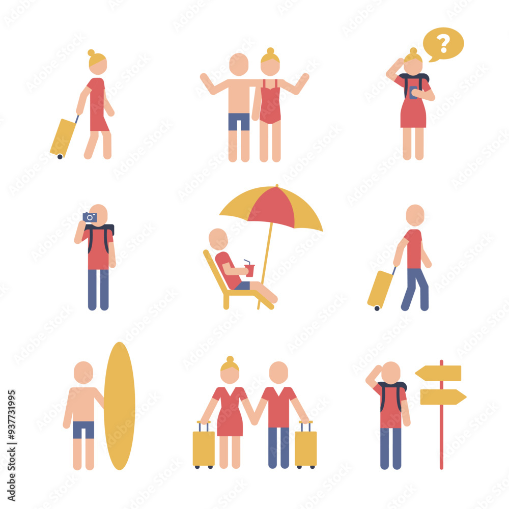 Man and woman travel pictogram icons. Man and woman travel pictogram icons.