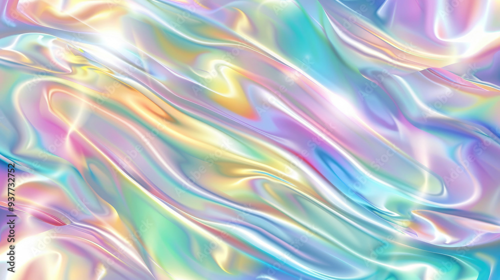 A mesmerizing blend of soft pastel colors flows together in a dynamic, iridescent abstract design with a shiny, smooth appearance A mesmerizing blend of soft pastel colors flows together in a dynamic, iridescent abstract design with a shiny, smooth appearance