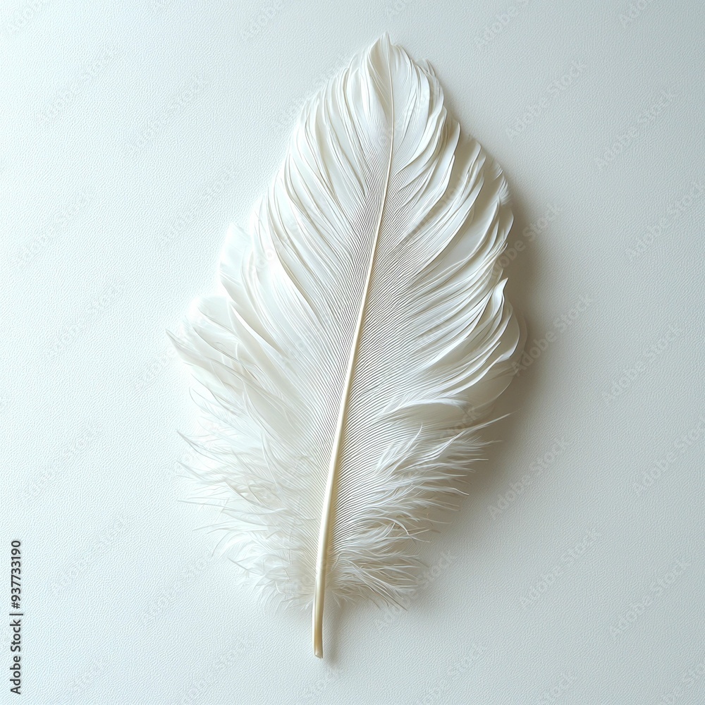 A Single White Feather on a Textured White Surface A Single White Feather on a Textured White Surface