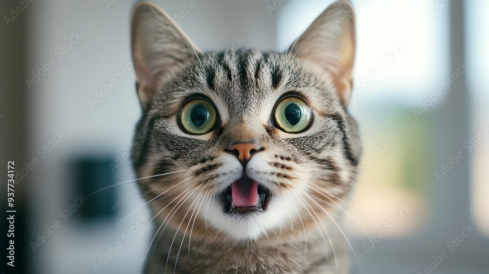 Close up 3D Rendered Portrait of a Surprised Domestic Cat with Fur Standing on End Close up 3D Rendered Portrait of a Surprised Domestic Cat with Fur Standing on End