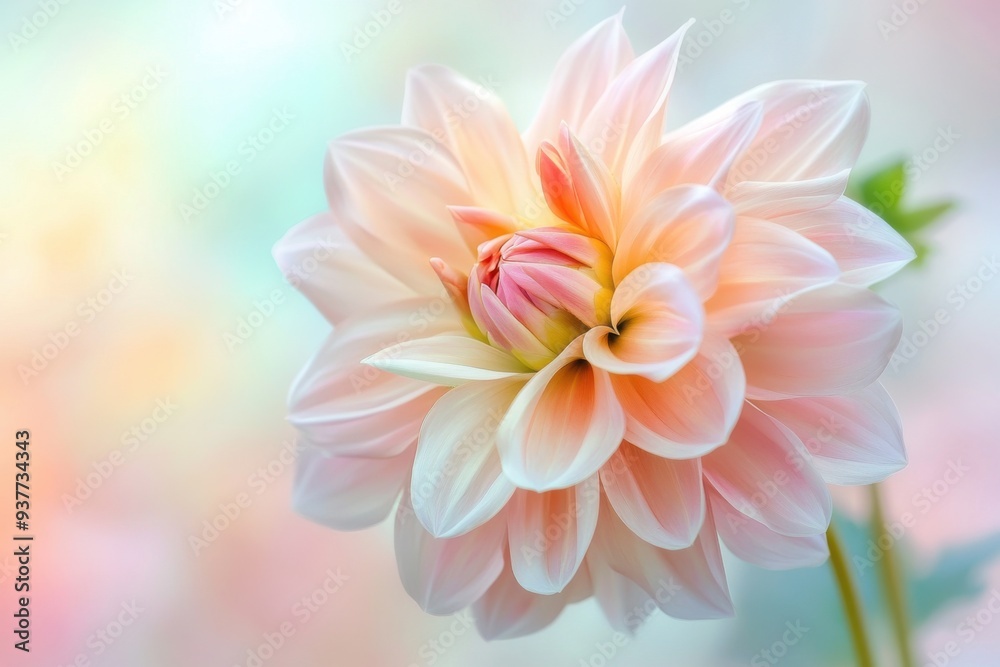Pastel Dahlia Close-Up with Ethereal Glow