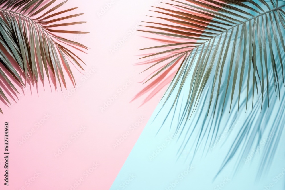 Fototapeta premium Tropical Palm Leaves on Pastel Background