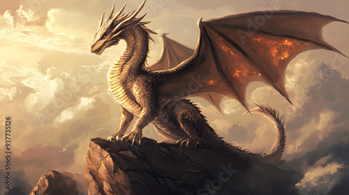 fantasy dragon, digital art style, illustration painting
