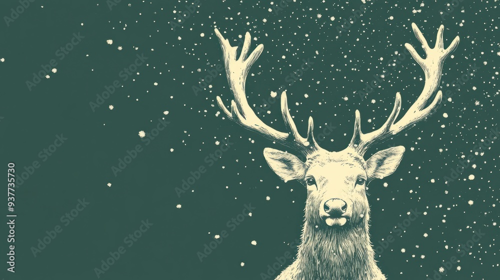Majestic Reindeer in Snowy Glade with Green Forest Background Majestic Reindeer in Snowy Glade with Green Forest Background